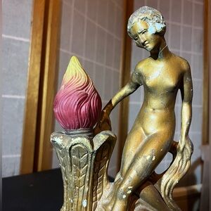 Antique art deco gold chalkware lamp decorative only 10"